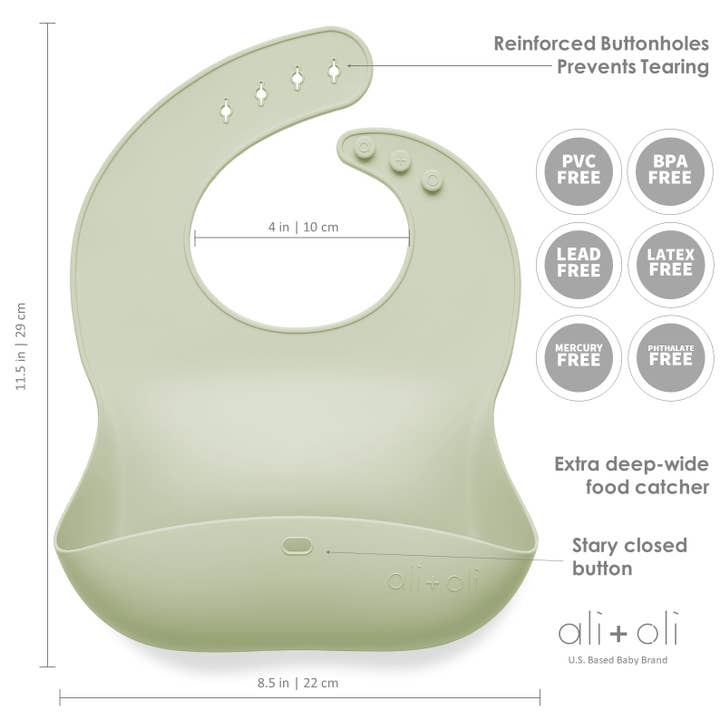 Ali+Oli - Wholesale Bib - Baby - Silicone Baby Bib Roll Up & Stay Closed (Light Sage)3