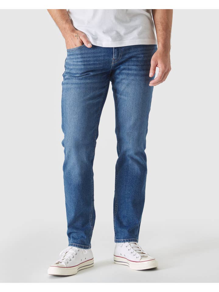 True Classic - Wholesale Jeans - Men's - Medium Indigo Wash Slim Authentic Stretch Jeans #2