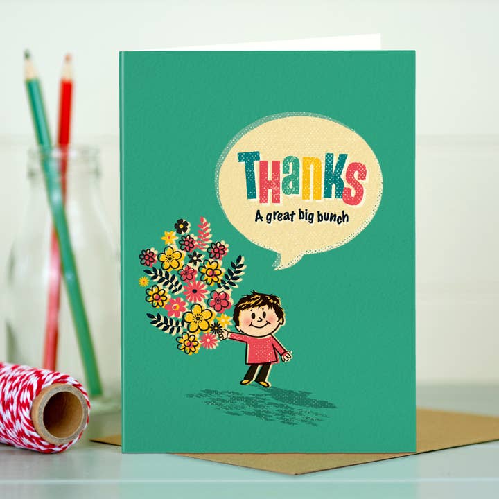 ST25 Thank you card 'thanks a great big bunch' for wholesale by The Typecast Gallery