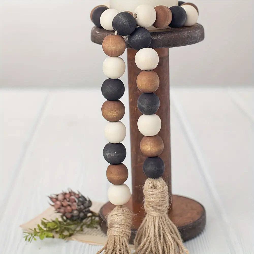 Huis Van Merken - Wholesale Bunting/Garland - 1pc Wood Bead Garland Home Decor, Farmhouse Beads With Tassel3