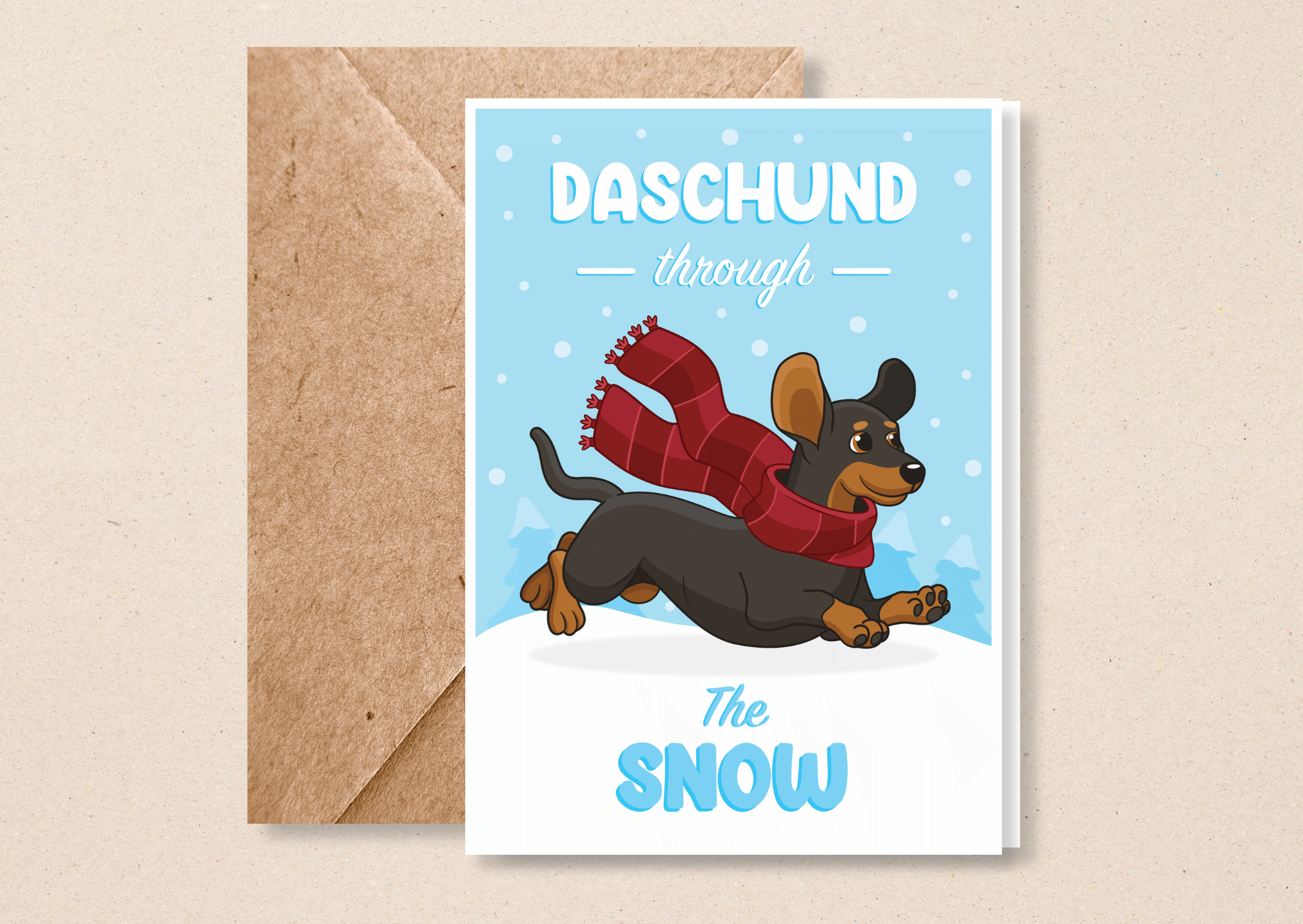 Sarah's Simulacrum - Wholesale Christmas Card - Daschund Through The Snow2