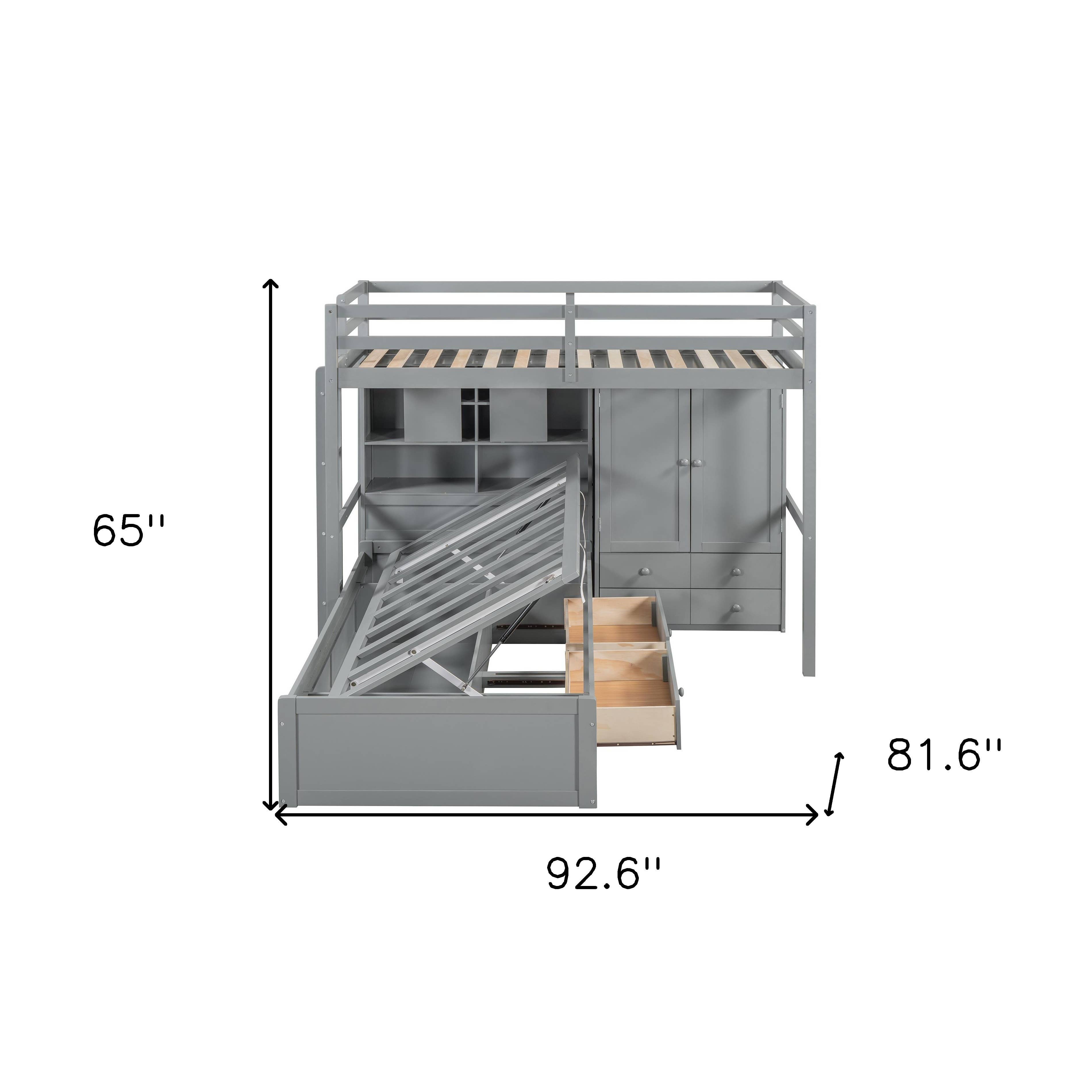 HomeRoots - Wholesale Bed - Gray Twin Over Twin Wood Bunk Bed With Drawers And Storage2