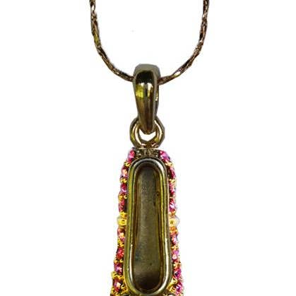 Nutcracker Ballet Gifts – wholesale Pendant/charm necklace – Gold Ballet Slipper Pendant with Pink Rhinestones Necklace