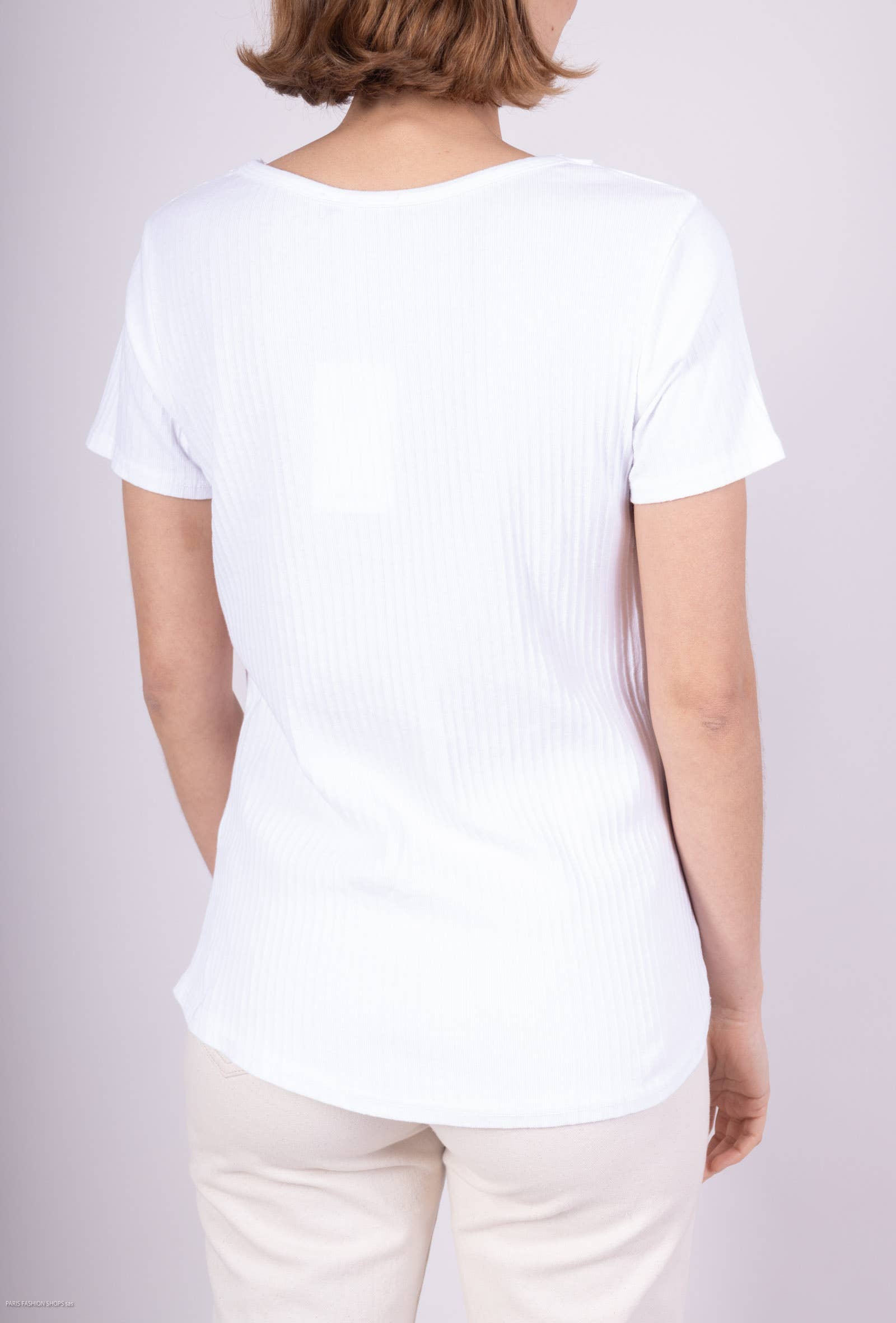 L'Emotion - Wholesale T-Shirt - Women's - Pleated V-Neck Cotton T-Shirt6