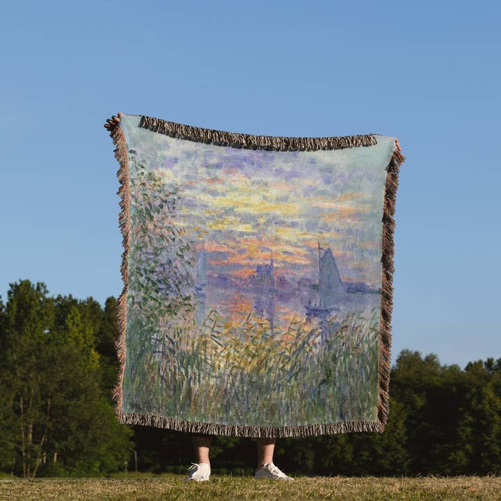 3dRose - Wholesale Throw Blanket - 3dRose, Print of Monet Painting Sunset On The Seine, Blanket1