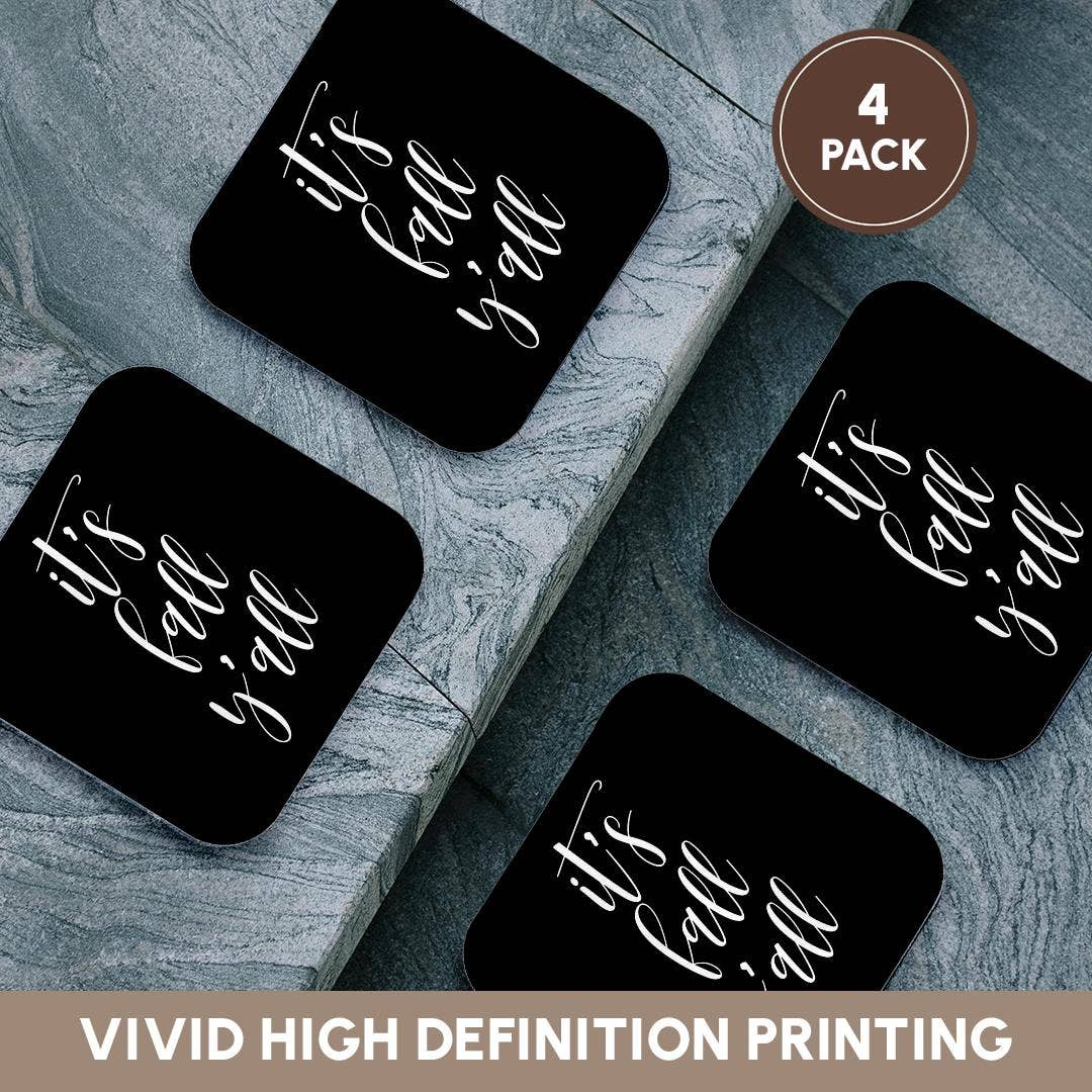 3dRose - Vendita all'ingrosso Sottobicchiere - 3dRose, È autunno, gente. Elegante scritta corsiva bianca su sfondo nero., Sottobicchiere12