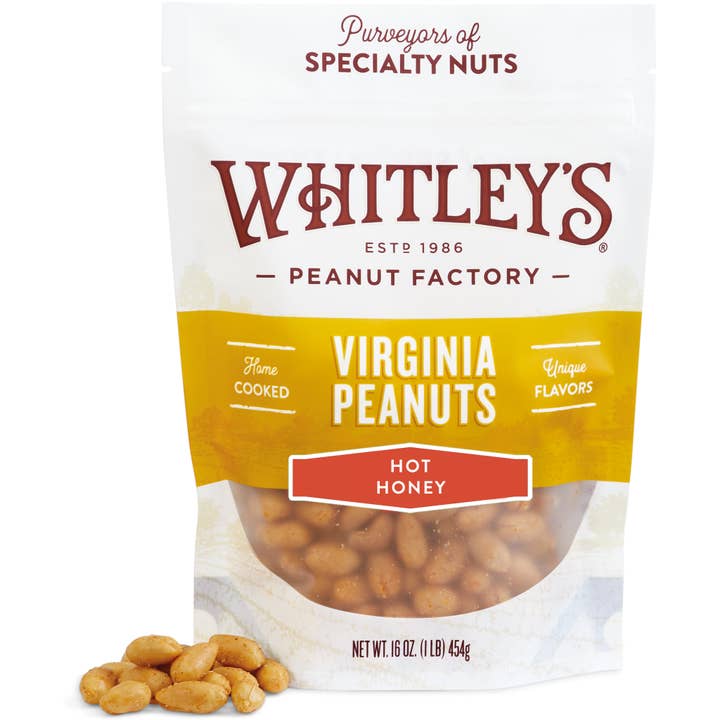 Whitley's Peanut Factory - Wholesale Nuts - 16 oz. Pouch Bags Hot Honey Virginia Peanuts