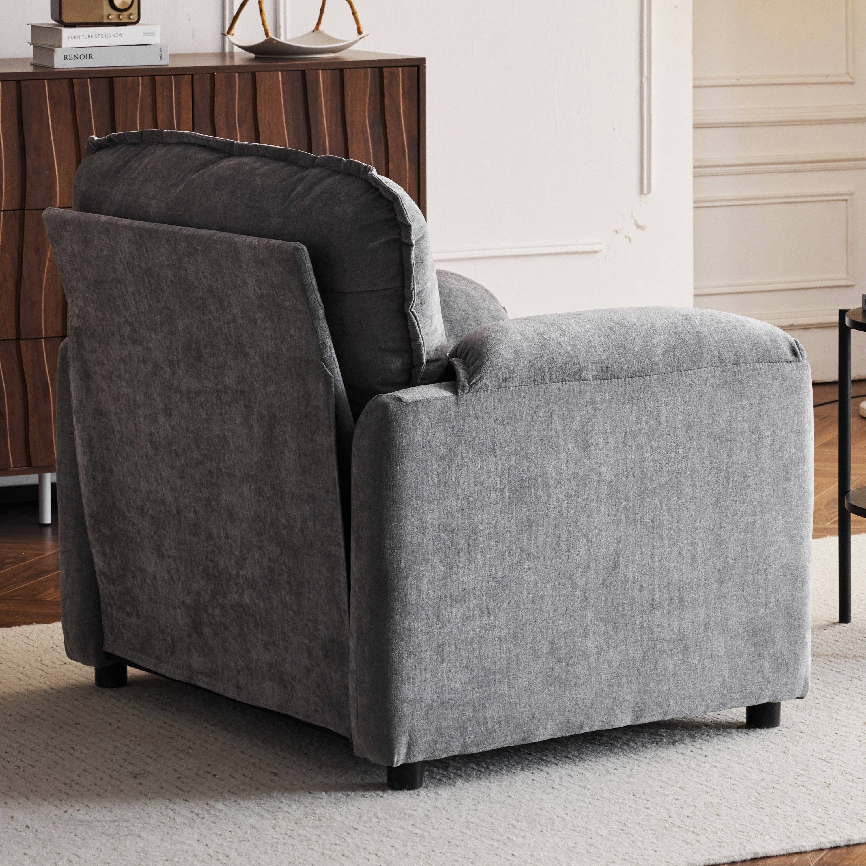 HOMYCASA DESIGN INC - Vente Chaises - Fauteuil Lounge en Chenille Moelleuse - Grand Fauteuil de Lecture avec Coussins Épais, Support Dossier Haut, Gris6