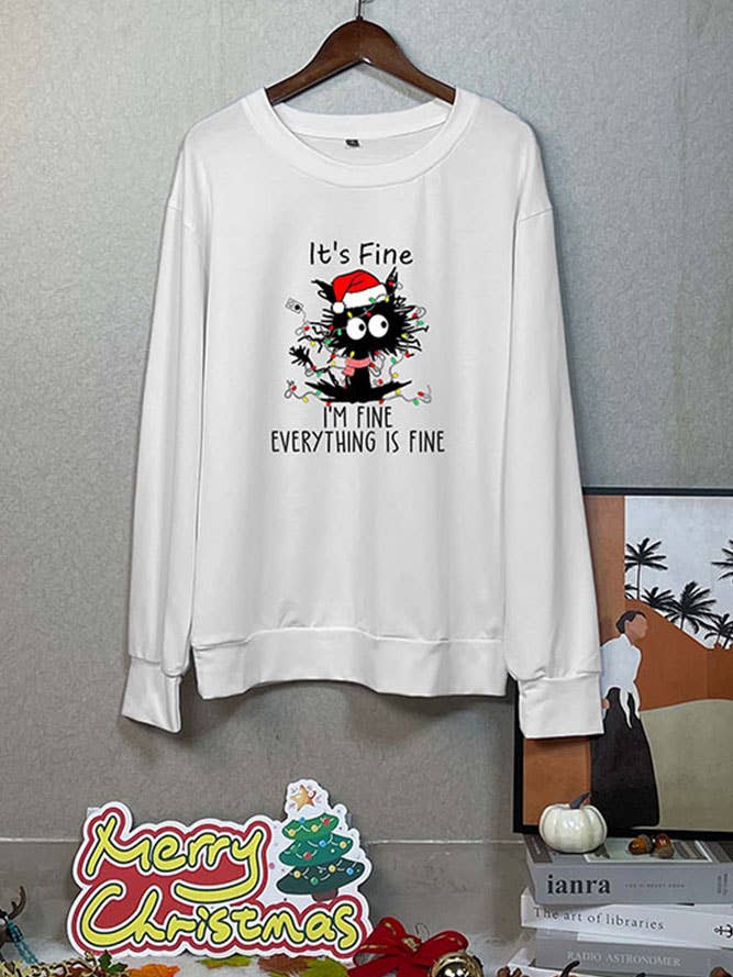 UNISHE - Wholesale Graphic Sweatshirt - Women's - Funny cat Christmas Sweatshirt STC189D022