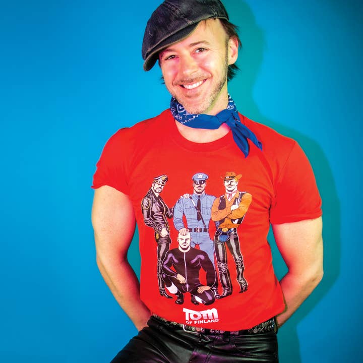 Peachy Kings / Kweer Cards - Wholesale T-Shirt (Graphic) - Men's - Tom of Finland "Village People" T-shirt (Gay Queer) - Rede