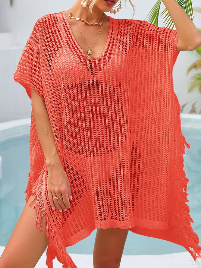 UNISHE – wholesale Swim cover-up – Women’s – Eyelet Hollow Out Tassle Beach Cover Up JYYS149