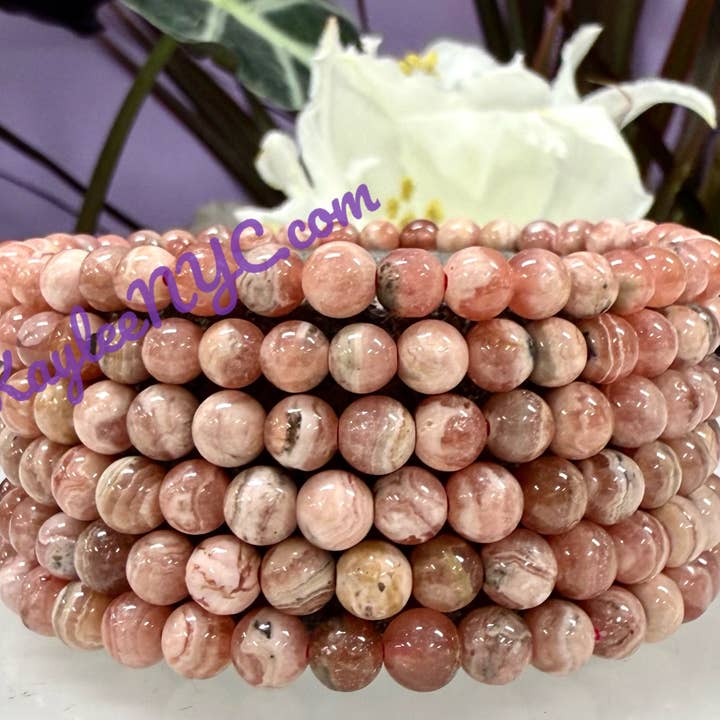 Pulsera elástica de cristal de rodocrosita natural de 5,5 mm y 7,5” para venta al por mayor de KayleeNYC