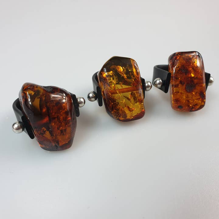 AmberLithuania - Wholesale Cocktail/Statement Ring - Amber Ring, unisex rings, Adjustable crystal Ring1