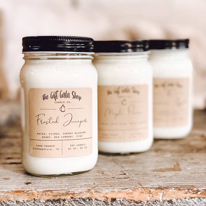 The Gift Gala Shop Candle Co. - Wholesale Jar/filled candle - 16 oz Winter Mason Jar Soy Candles - Rustic Farmhouse Style