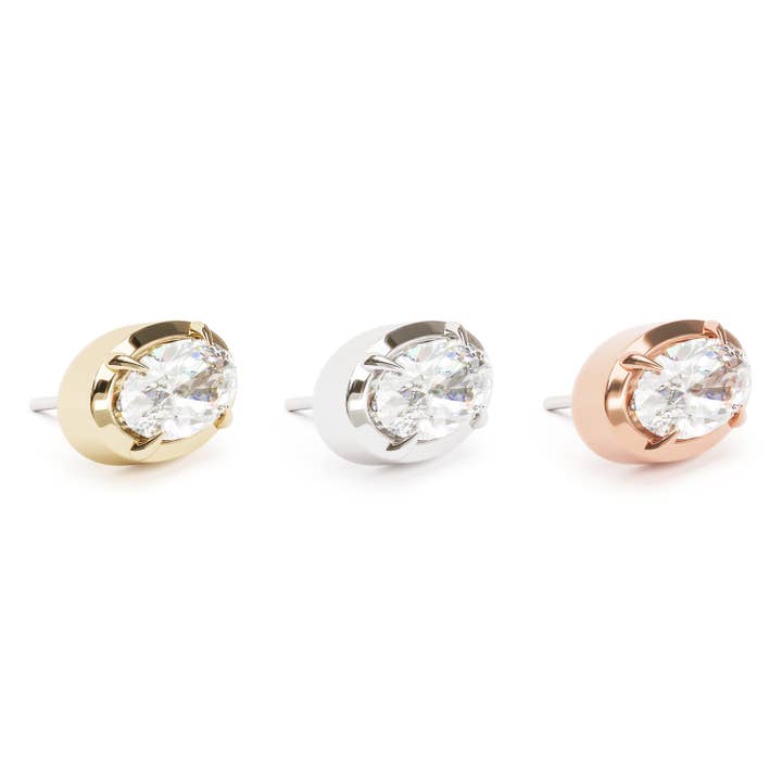 Umanative Design - Wholesale Stud/Post Earrings - 14K Gold Oval-Cut Diamond Threadless End6