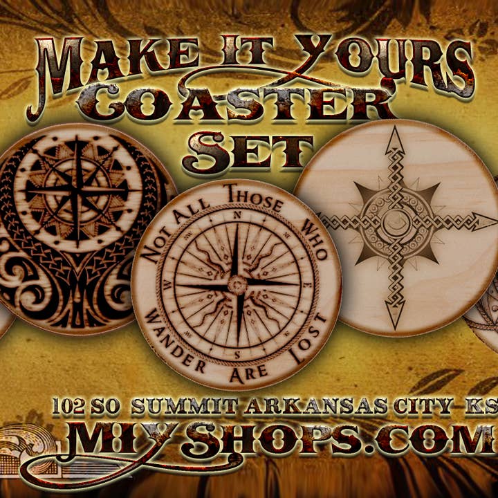 Compass Set 1 Wood Coasters for wholesale by Make It Yours