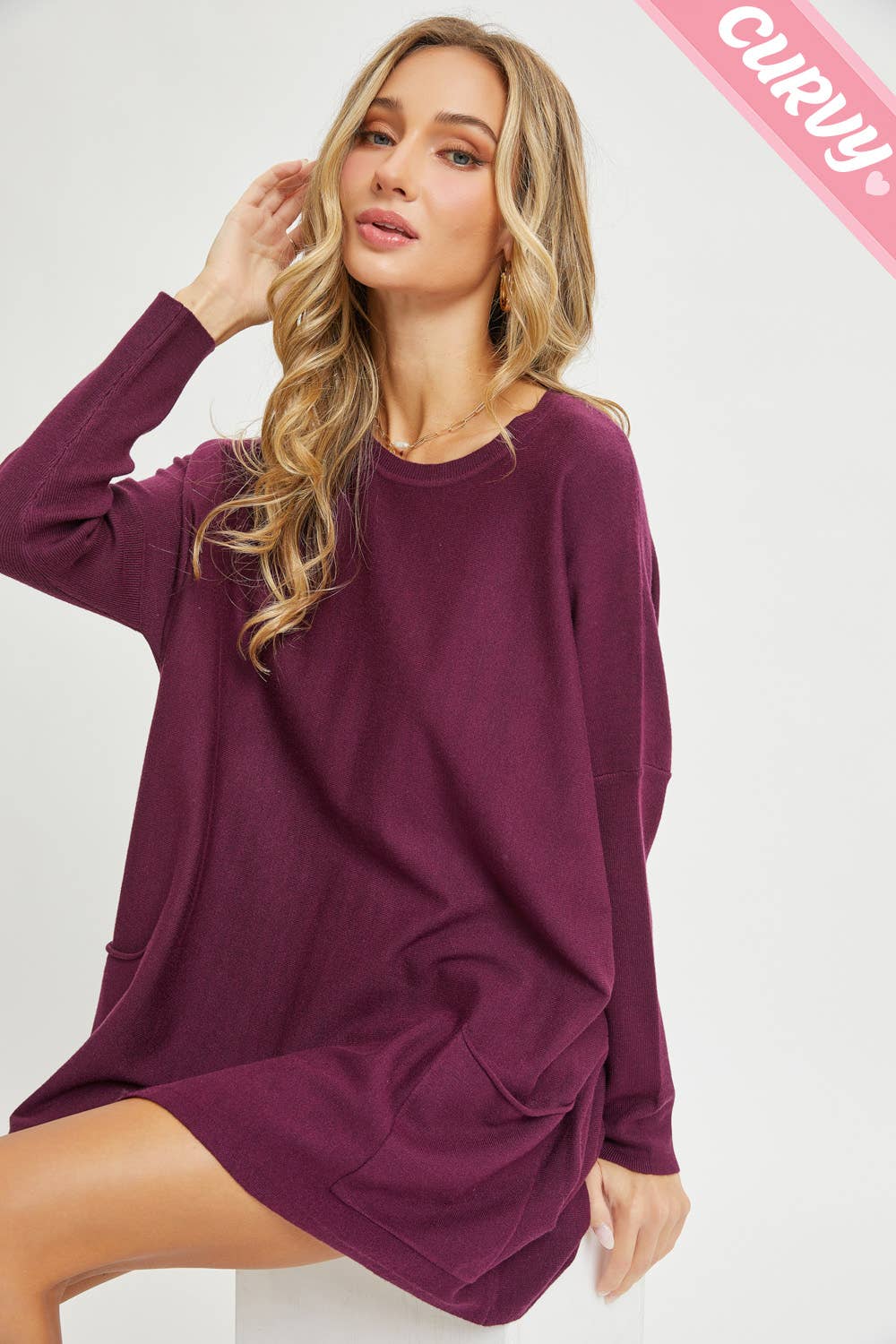 Sweet Lovely by Jen - Wholesale Tunic Sweater - Women's - FRONT POCKET OVERSIZE SWEATER PLUS SIZE67