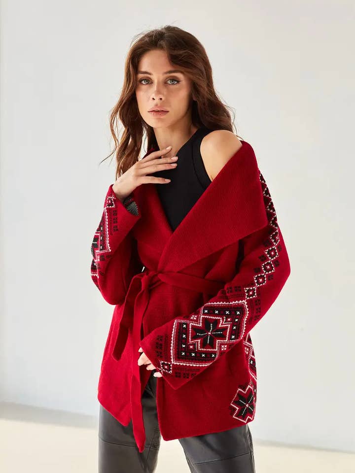 Cárdigan de Punto Kristina Rojo para venta al por mayor de Handmade Originals Ukraine