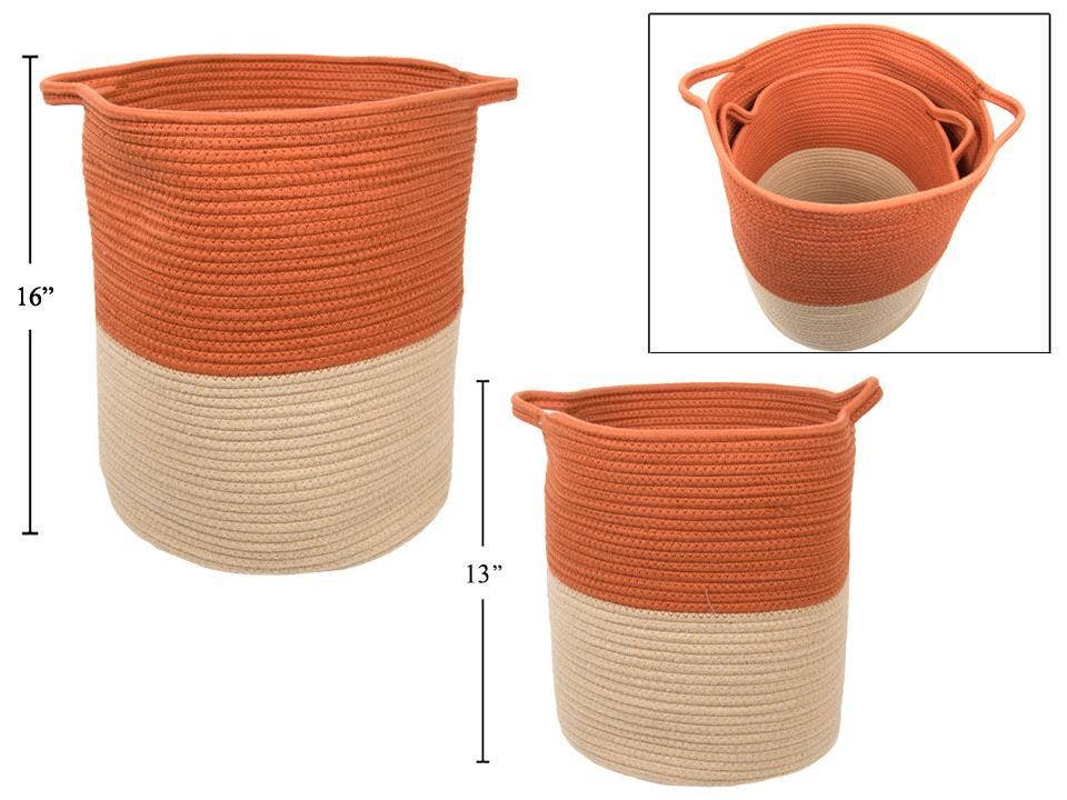 Truu Design - Wholesale Basket - Truu Design Round Storage Basket, Rust/Natural Cotton Rope1