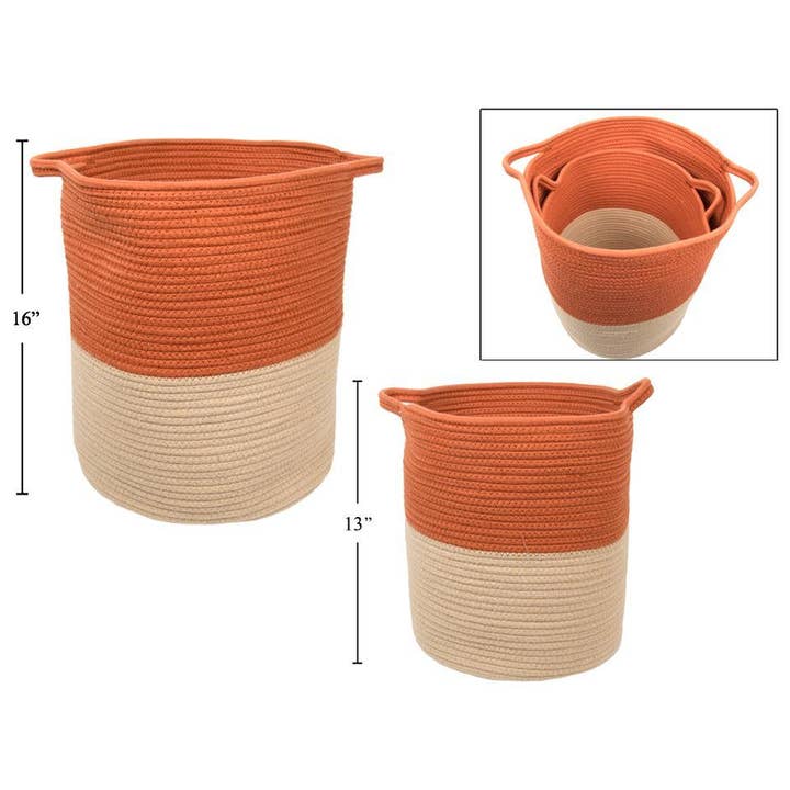 Truu Design - Wholesale Basket - Truu Design Round Storage Basket, Rust/Natural Cotton Rope1