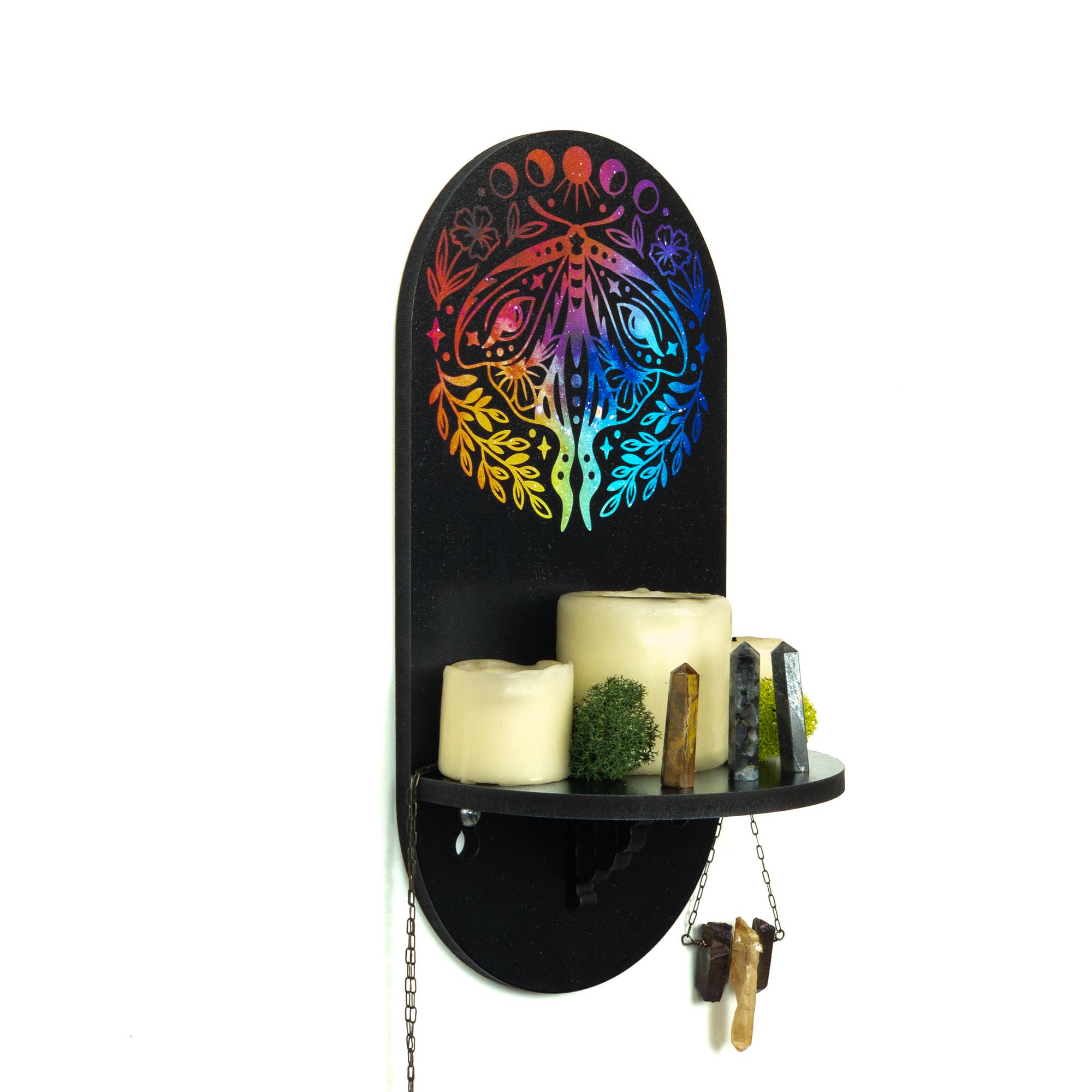 Standish House - Wholesale Wall Mounted Shelf - Arch shelf with moth-Rainbow galaxy0
