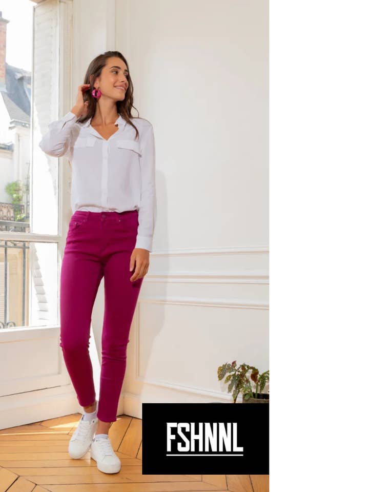 Jeans push-up color denim fucsia per la vendita all'ingrosso da parte di FSHNNL
