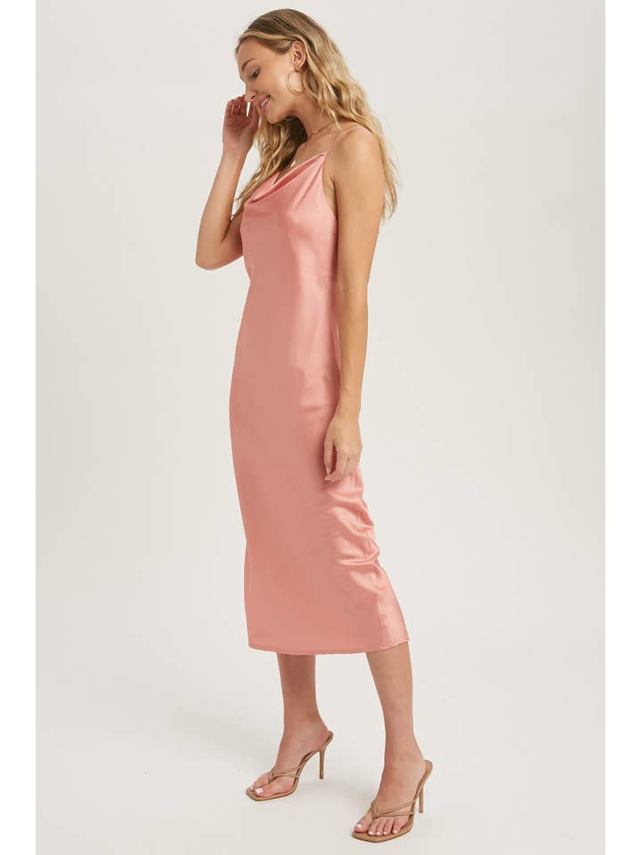 Bluivy - Wholesale Dress - Women's - SATIN DRAPED NECK MIDI SLIP DRESS4