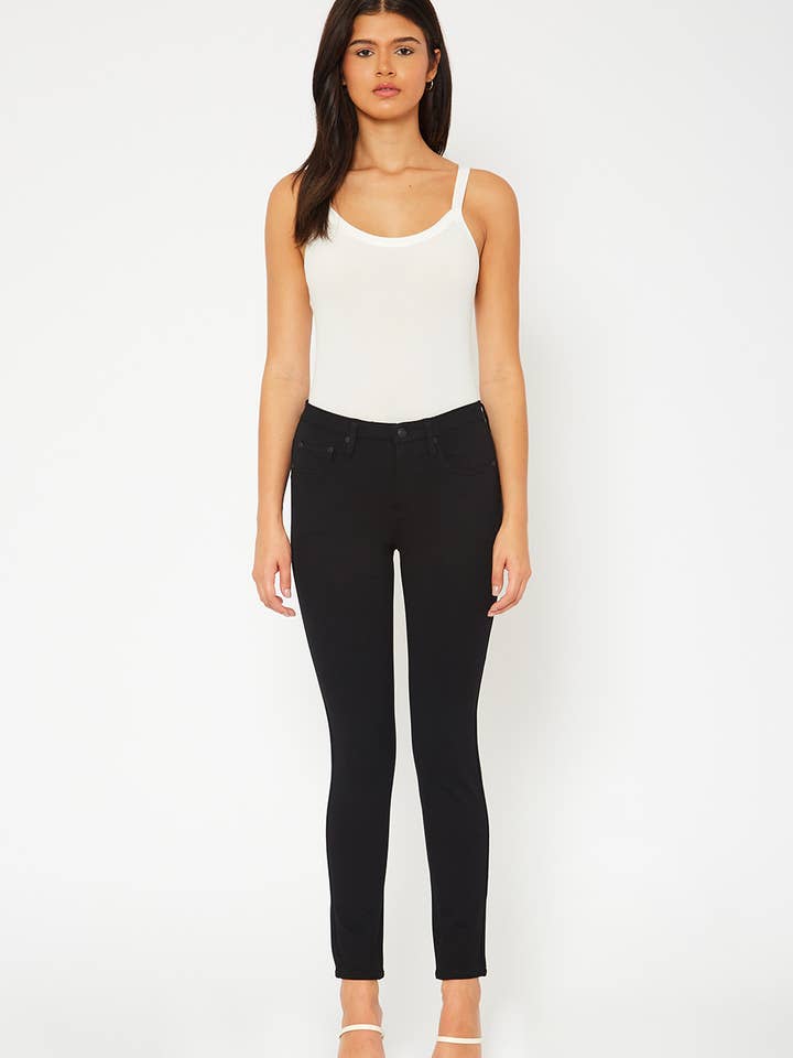 1- button ponte black skinny pants - Front rise 9 inches for wholesale by MONKEY RIDE JEANS