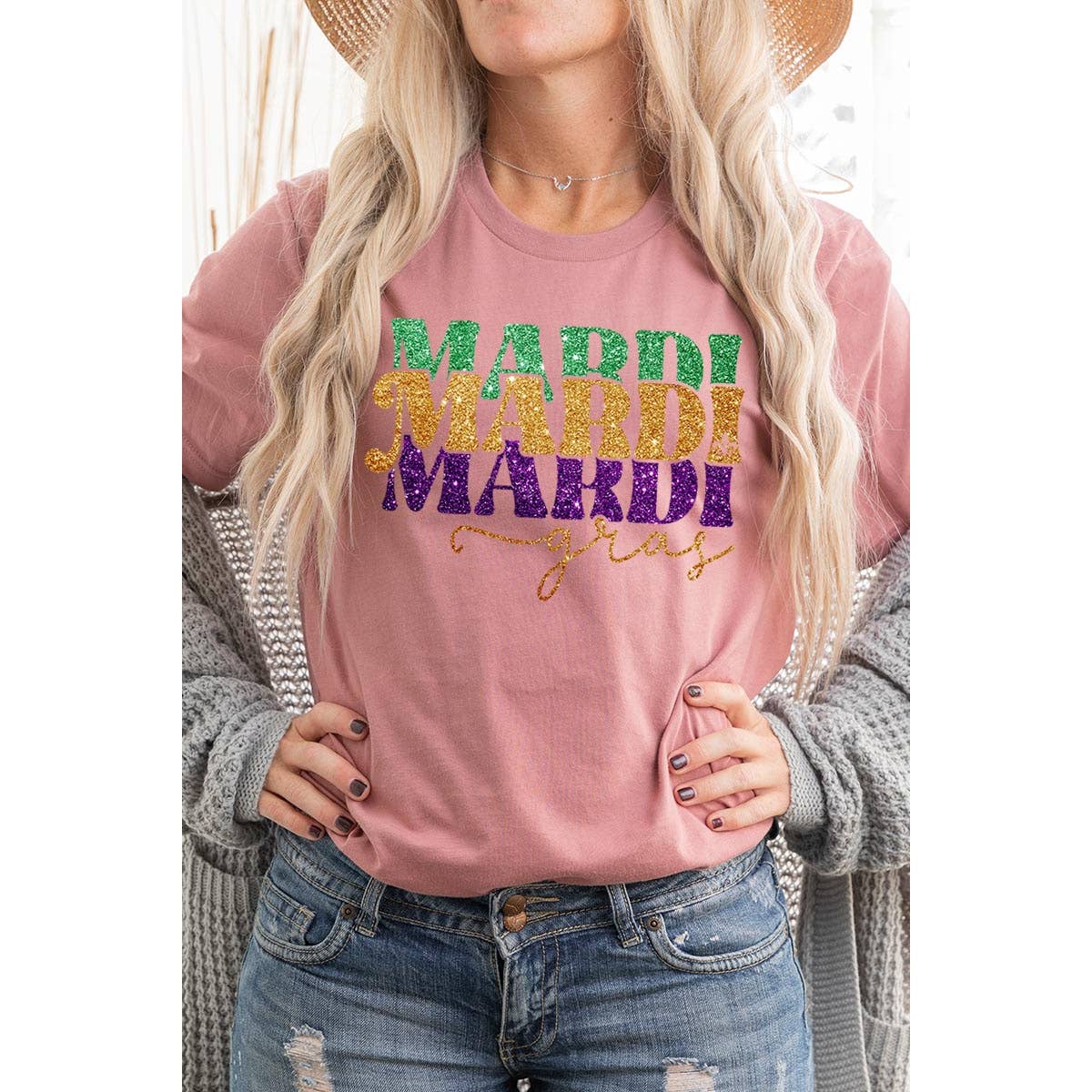 COLORBEAR - Wholesale Screen Printed T-Shirt - Women's - MARDI GRAS,FAUX GLITTER UNISEX SHORT SLEEVE,GRAPHIC15