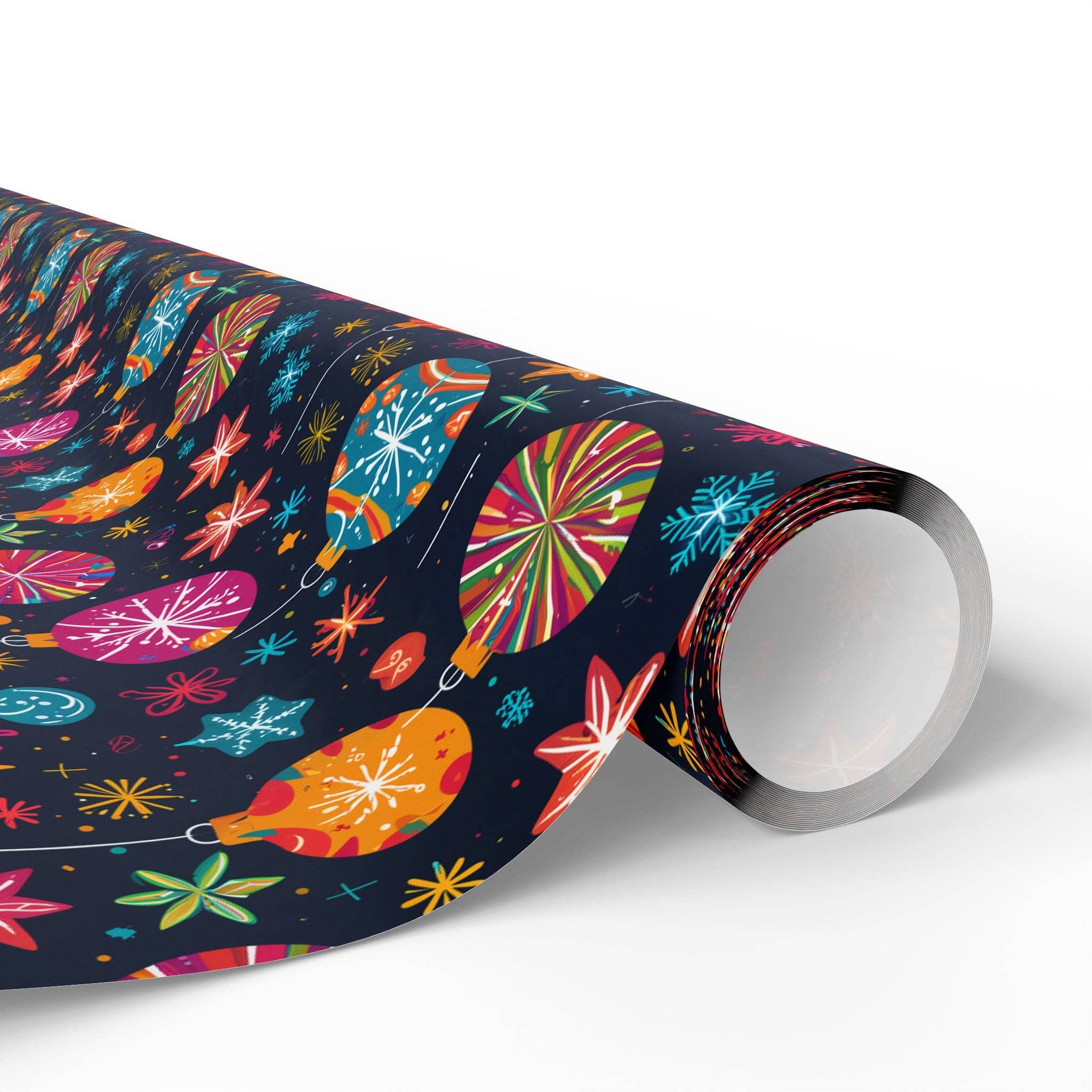 Lokipawz - Wholesale Flat Wrap - Bauble Blitz – Neon Ornament Holiday Wrapping Paper4