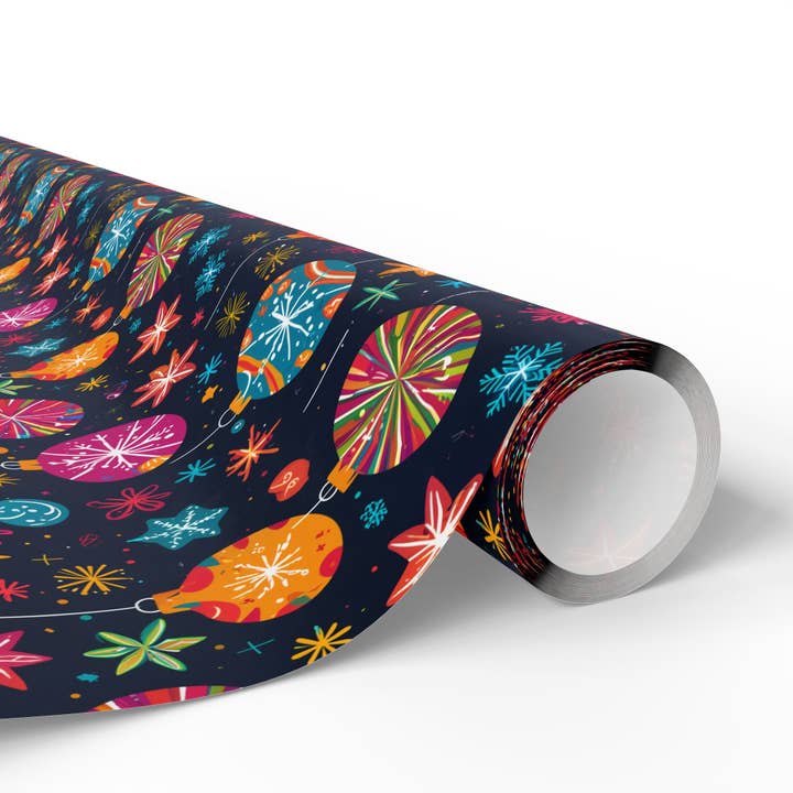 Lokipawz - Wholesale Flat Wrap - Bauble Blitz – Neon Ornament Holiday Wrapping Paper4