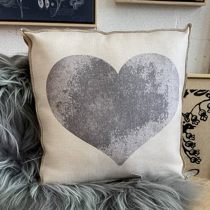 20" x 20" - Decorative Pillow - Vintage Gray Heart for wholesale by SPLASHWORKS