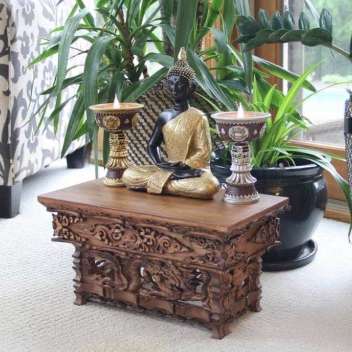 Lungta Imports - Wholesale Decorative Tabletop Object - Solid Wood Hand Carved Tibetan Buddhist Prayer Shrine Altar