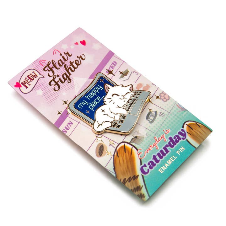 Flair Fighter - Wholesale Lapel Pin/Button - My Happy Place Laptop (Russian White Cat) Enamel Pin3