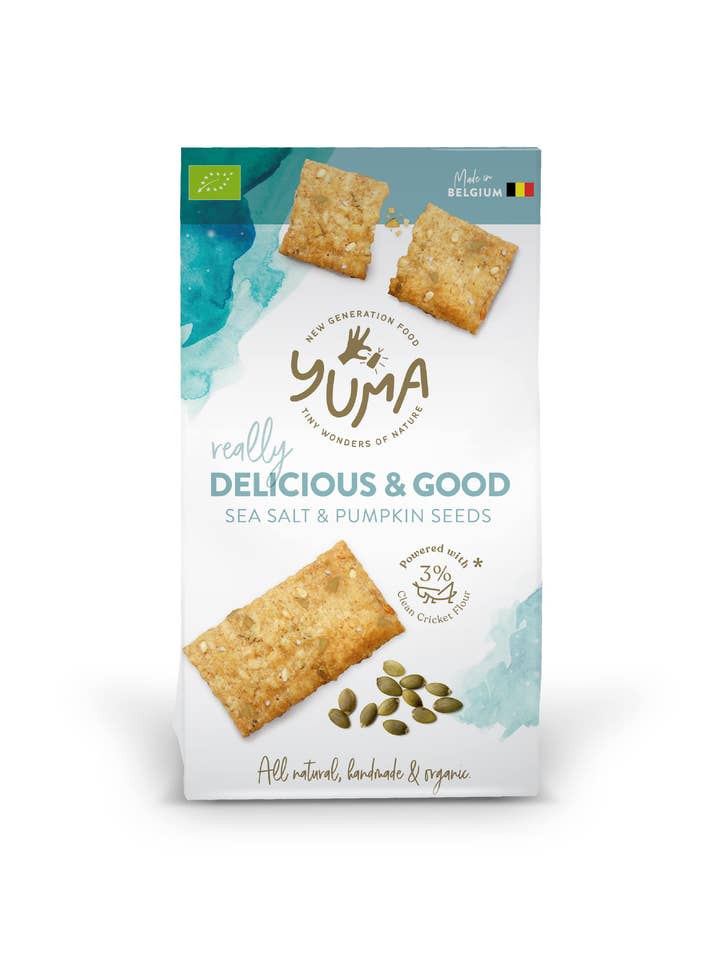 Galletas artesanales orgánicas con harina de grillos, sal marina y semillas de calabaza 90 g para venta al por mayor de YUMA