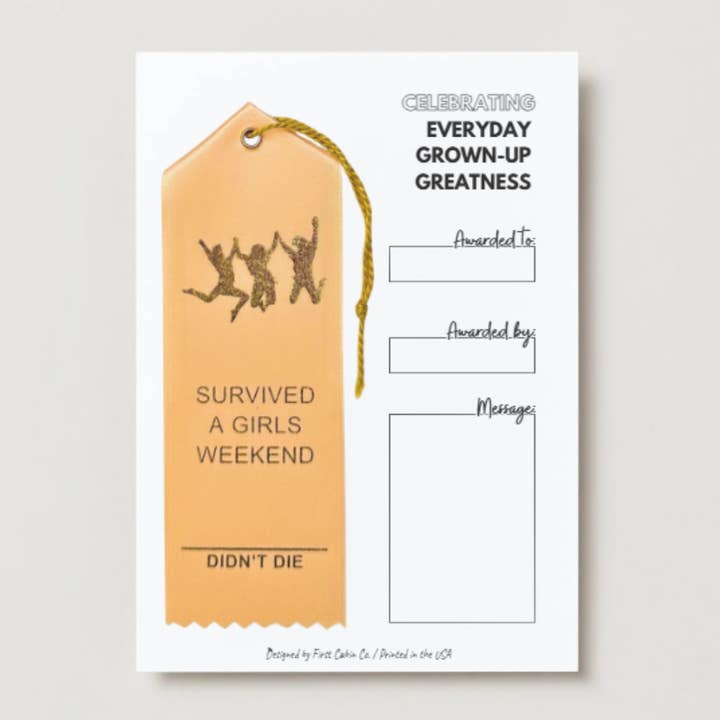 Survived A Girls Weekend Award Ribbon for wholesale by First Cabin Co.