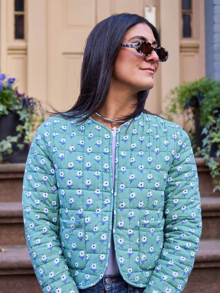 Giacca Ashley Verde Ditsy / Righe Blu per la vendita all'ingrosso da parte di Ophelia & Indigo