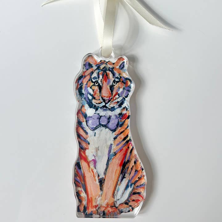 Chelsea McShane Art - Wholesale Ornament - "Tiger Purple & Orange" ornament