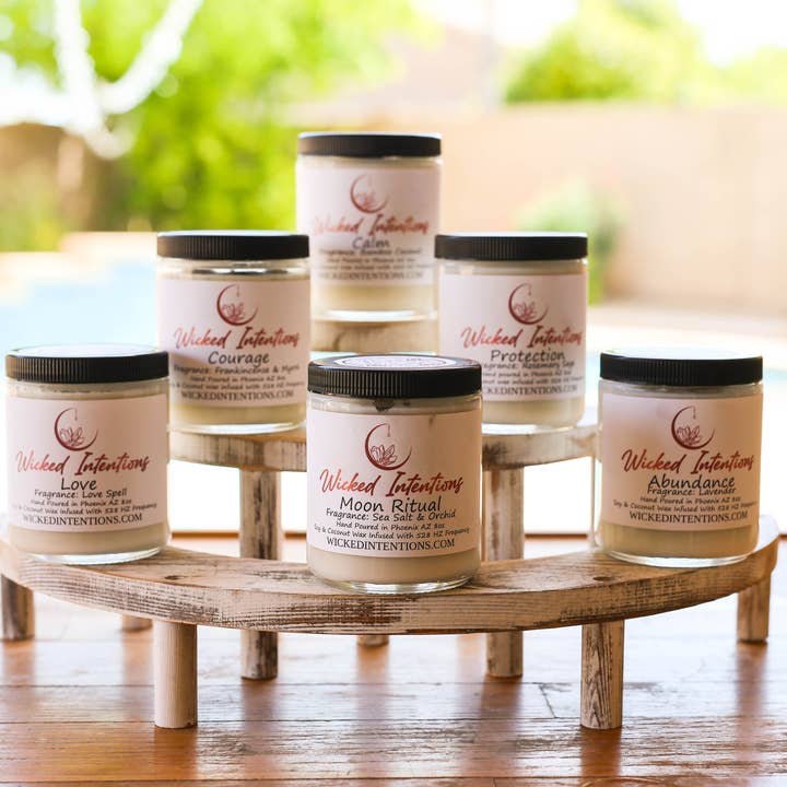 Wicked Intentions Gifts LLC - Wholesale Jar/filled candle - Intention Crystal Candles Full Set 8oz1