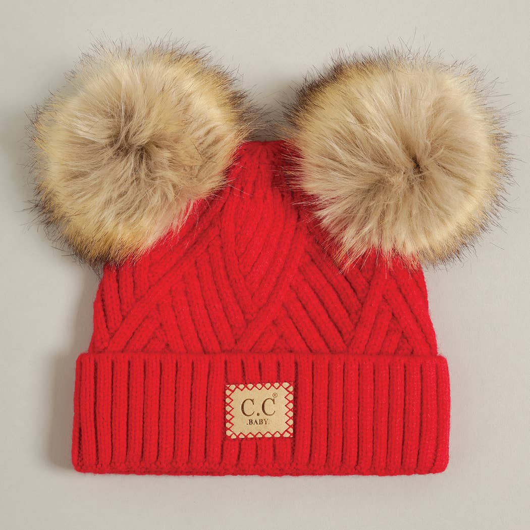 Fashion City - Wholesale Beanie - Kids - Baby Criss-Cross Beanie with Double Pom-Pom14