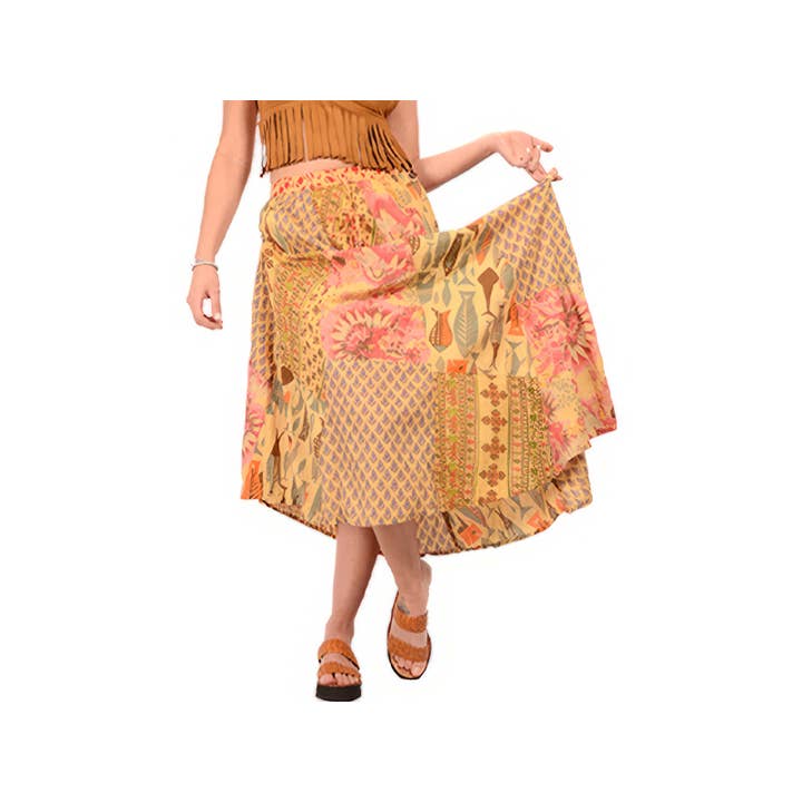 Jupe en coton imprimé patchwork pour la vente par Gypsy Rose