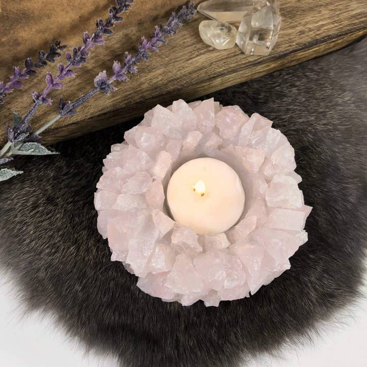 Rock Paradise - Wholesale Spiritual Stone/Crystal - Rose Quartz Candle Holder (HW4-03-RQ)2