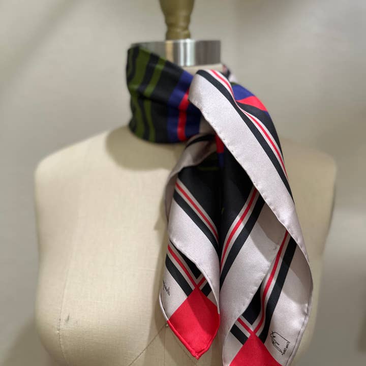 Crisp Olive™ - Wholesale Scarf - Unisex - Luxury 100% Silk Striped Hand Hemmed Scarf - Christmas Gift