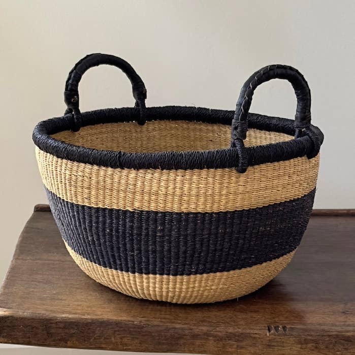Plump and Pleasing Everything Basket-Natural w/Black Stripe for wholesale by Mbare Home + Gift