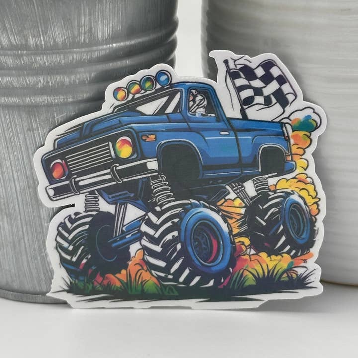 High Quality Waterproof Sticker - Blue Monster Truck for wholesale by Ink and Thread Design