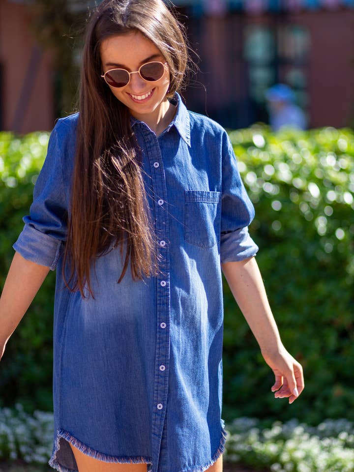 Bellamy Frayed Denim Dress for wholesale by Creue Co.