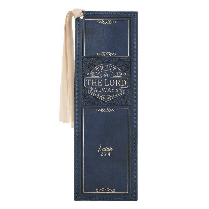 Bookmark Faux Leather Navy Trust in the Lord Isa. 26:4 for wholesale by Christian Art Gifts