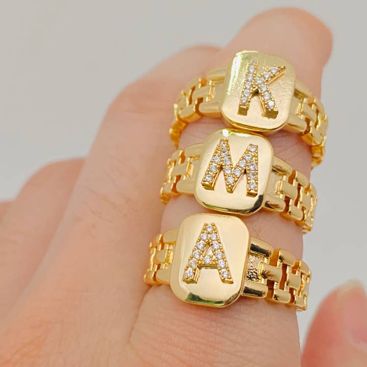 Verstelbare gouden ring met opening van 26 letters voor wholesale door Mio Queena