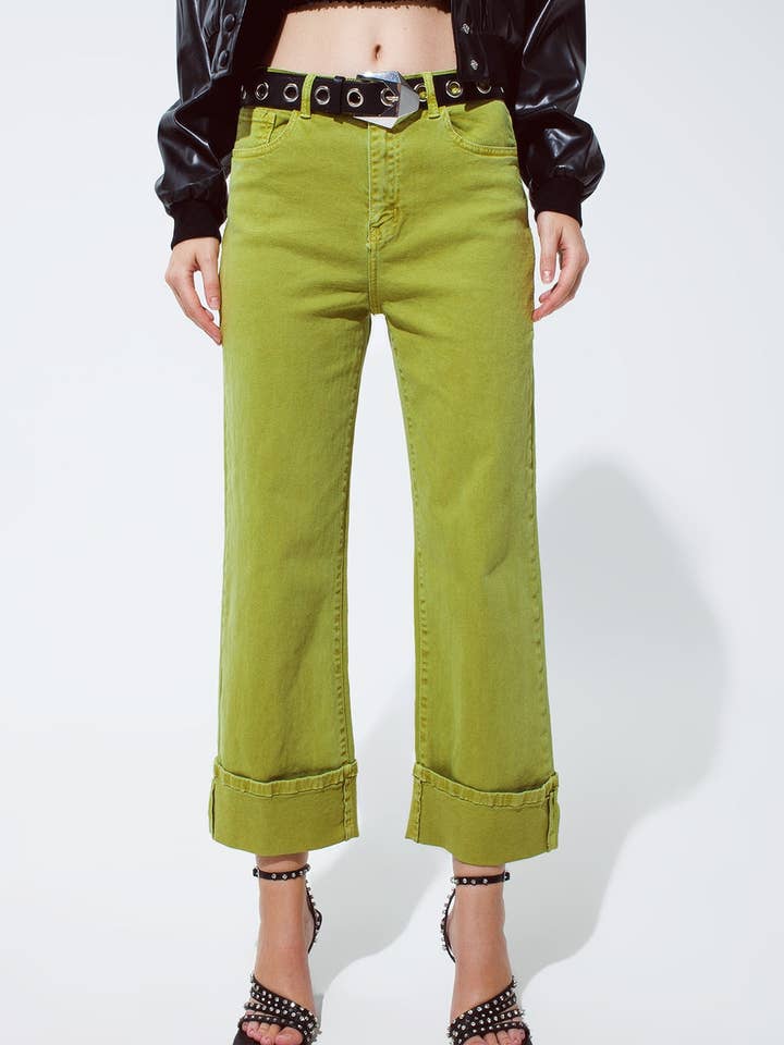 grün Olivgrüne Jeans mit geradem Schnitt und verkürztem Saum für den Großhandel auf Faire