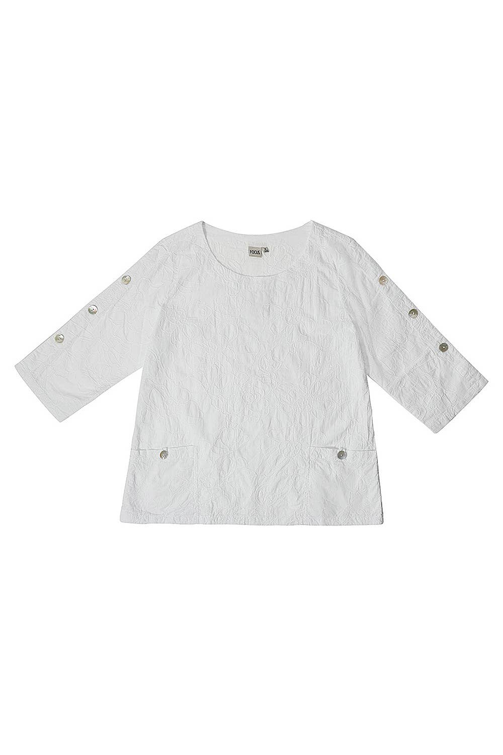 White 3/4 Sleeve Cotton Voile Embroidery Tunic - EC431 for wholesale on Faire3